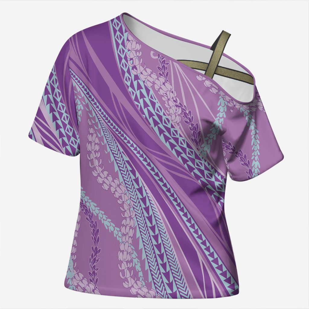 Polynesian Puakeniken Pikake Twisted Lei Cross Shoulder Shirt Amethys - Polynesian Pride