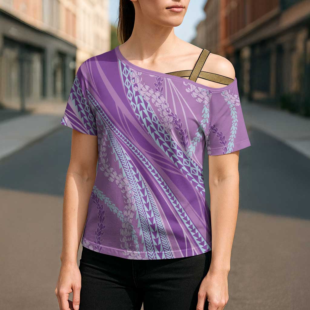 Polynesian Puakeniken Pikake Twisted Lei Cross Shoulder Shirt Amethys - Polynesian Pride