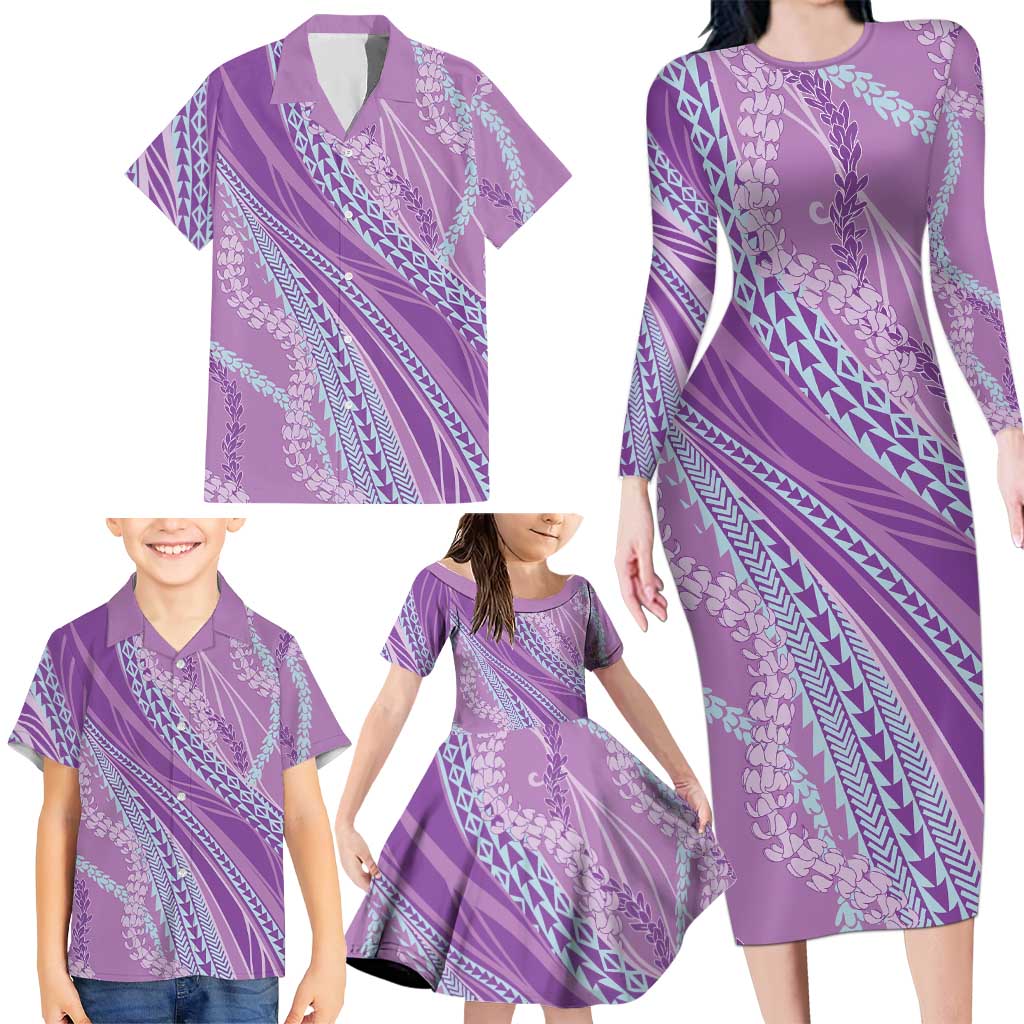 Polynesian Puakeniken Pikake Twisted Lei Family Matching Long Sleeve Bodycon Dress and Hawaiian Shirt Amethys - Polynesian Pride