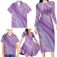 Polynesian Puakeniken Pikake Twisted Lei Family Matching Long Sleeve Bodycon Dress and Hawaiian Shirt Amethys - Polynesian Pride
