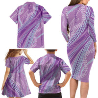 Polynesian Puakeniken Pikake Twisted Lei Family Matching Long Sleeve Bodycon Dress and Hawaiian Shirt Amethys - Polynesian Pride