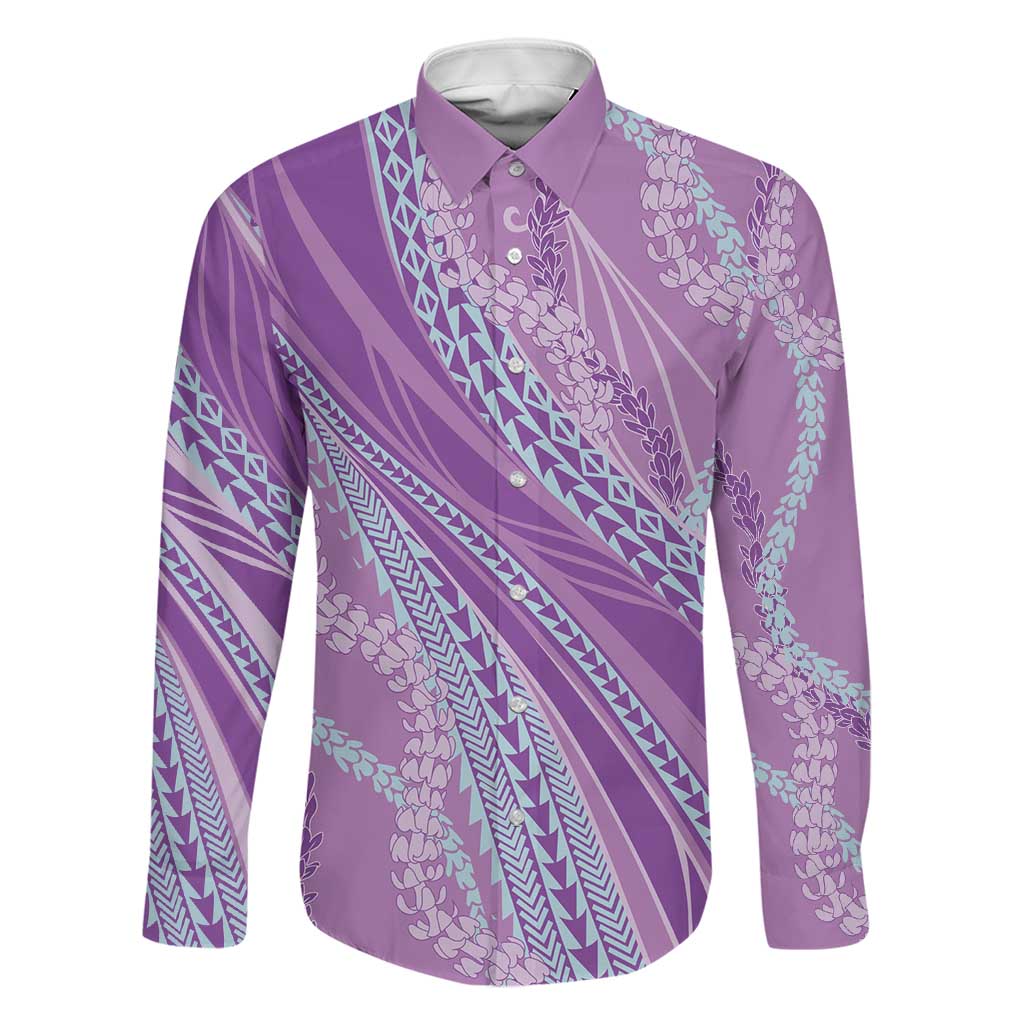 Polynesian Puakeniken Pikake Twisted Lei Family Matching Long Sleeve Bodycon Dress and Hawaiian Shirt Amethys - Polynesian Pride