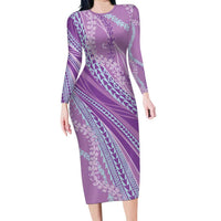 Polynesian Puakeniken Pikake Twisted Lei Family Matching Long Sleeve Bodycon Dress and Hawaiian Shirt Amethys - Polynesian Pride