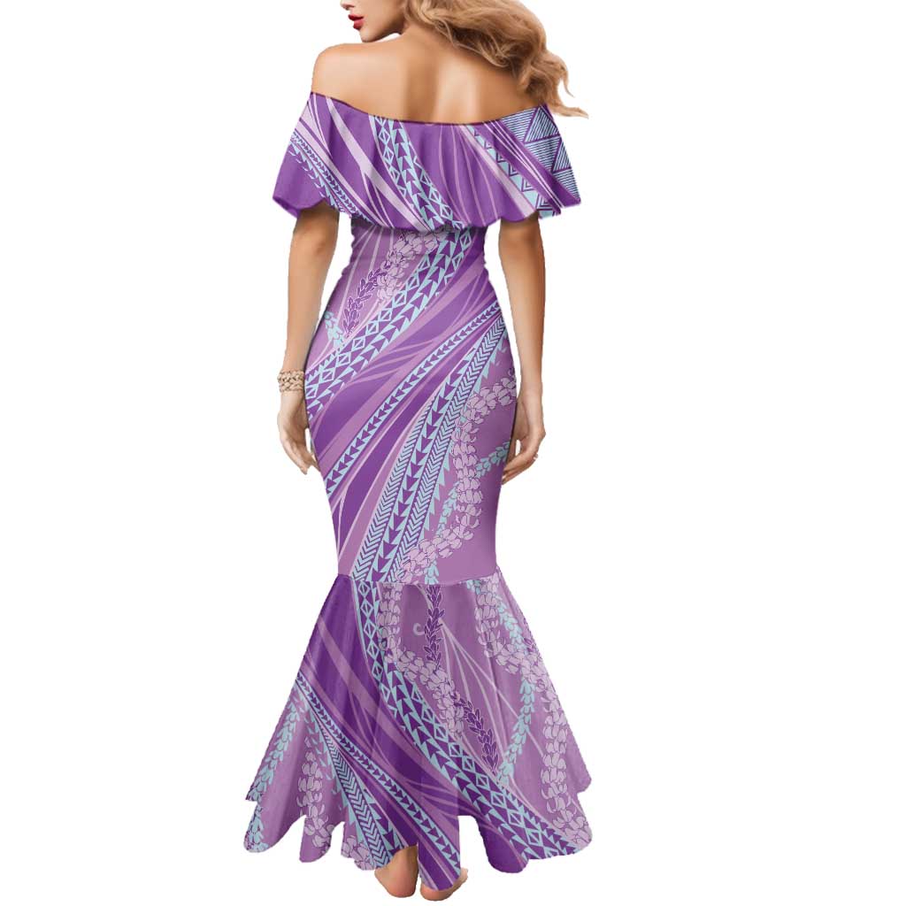 Polynesian Puakeniken Pikake Twisted Lei Family Matching Mermaid Dress and Hawaiian Shirt Amethys - Polynesian Pride