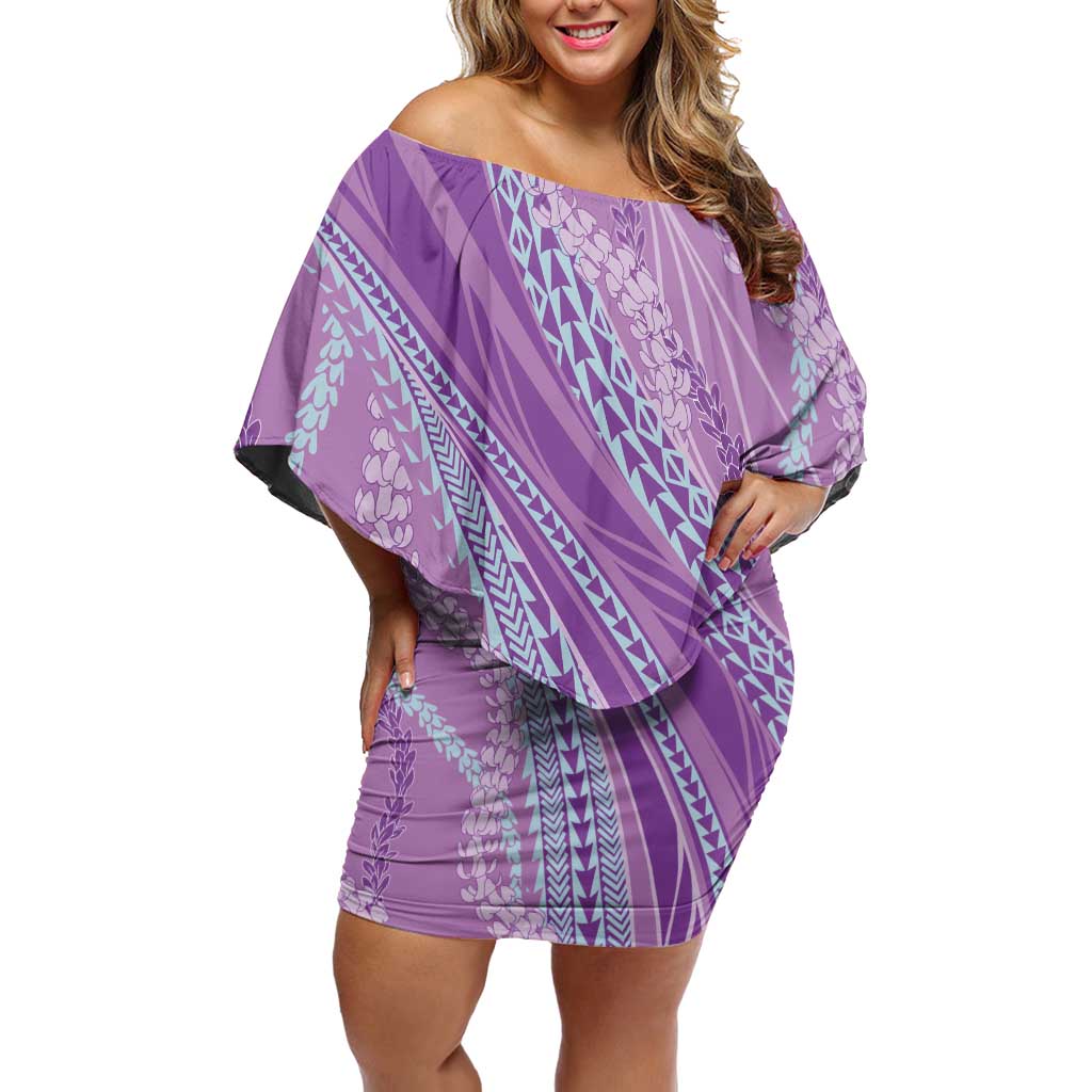 Polynesian Puakeniken Pikake Twisted Lei Family Matching Off Shoulder Short Dress and Hawaiian Shirt Amethys - Polynesian Pride