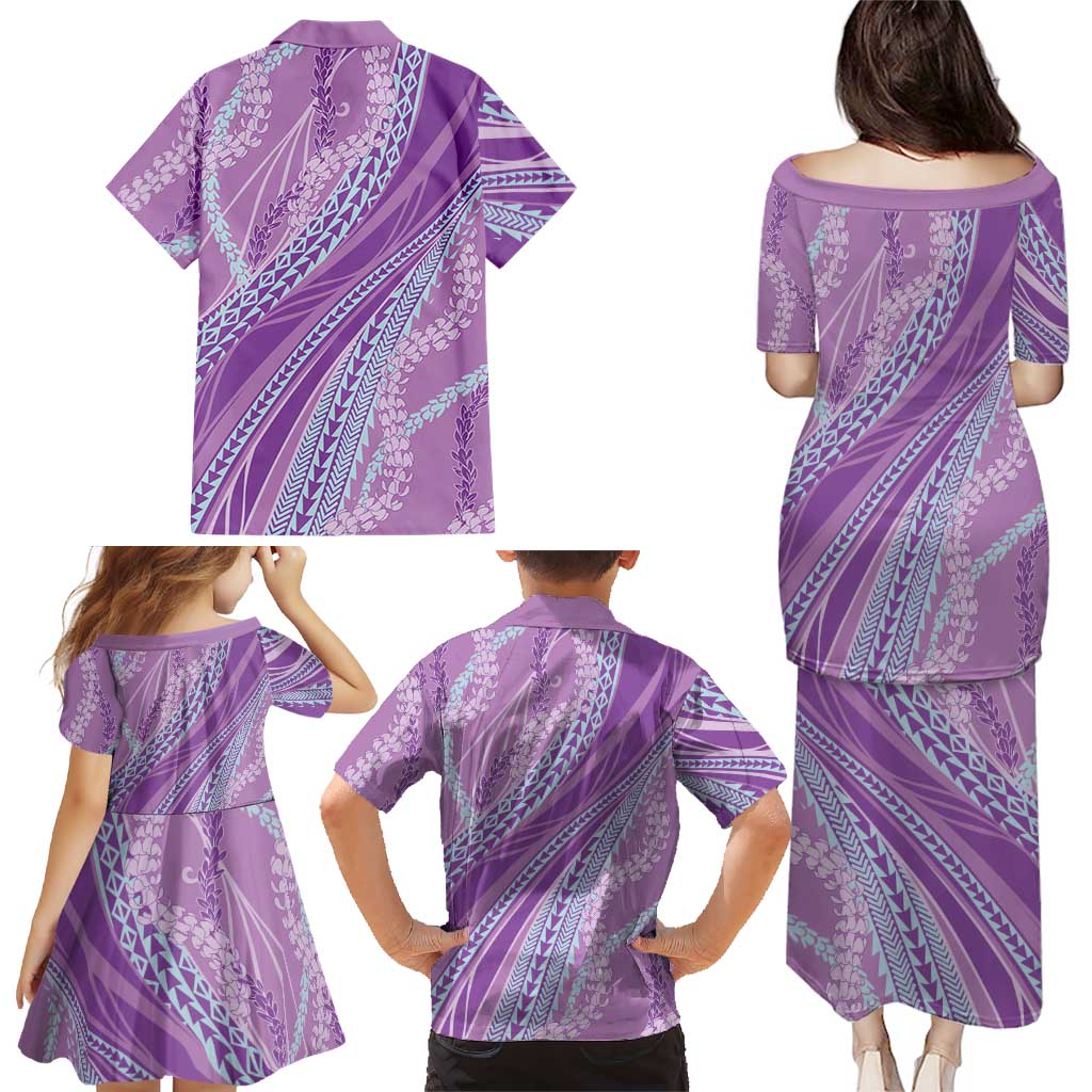 Polynesian Puakeniken Pikake Twisted Lei Family Matching Puletasi and Hawaiian Shirt Amethys - Polynesian Pride