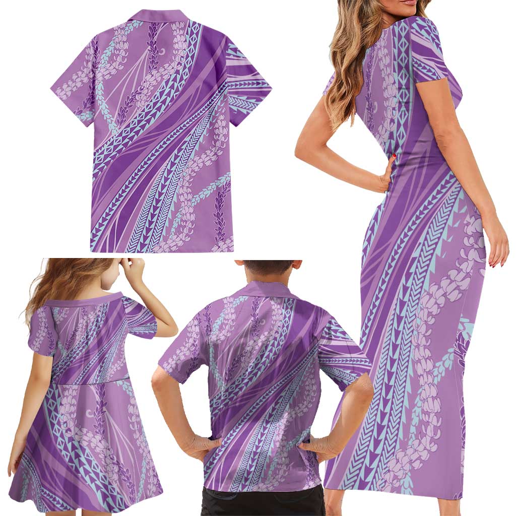 Polynesian Puakeniken Pikake Twisted Lei Family Matching Short Sleeve Bodycon Dress and Hawaiian Shirt Amethys - Polynesian Pride