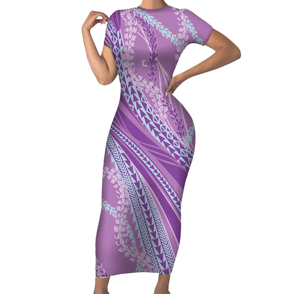 Polynesian Puakeniken Pikake Twisted Lei Family Matching Short Sleeve Bodycon Dress and Hawaiian Shirt Amethys - Polynesian Pride