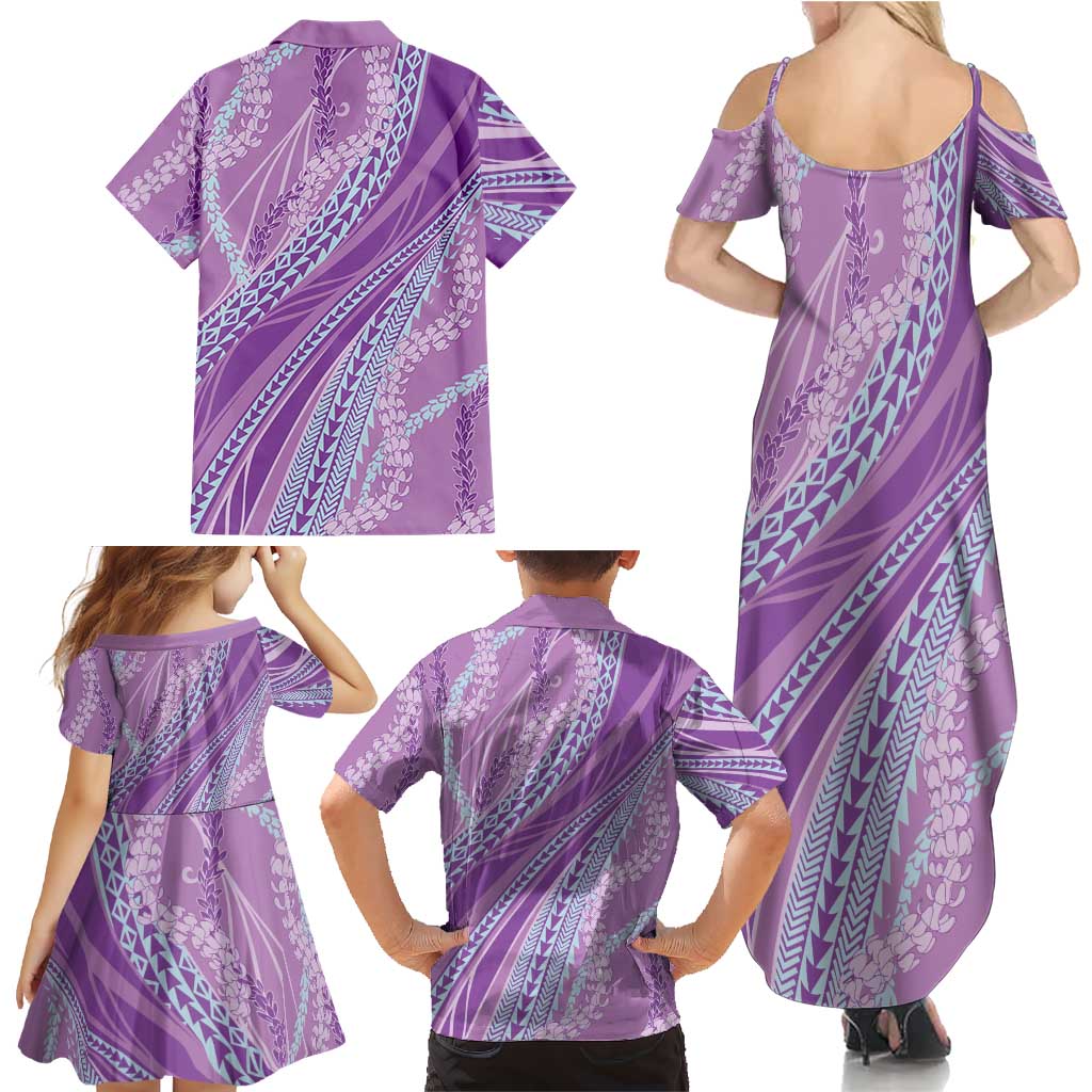 Polynesian Puakeniken Pikake Twisted Lei Family Matching Summer Maxi Dress and Hawaiian Shirt Amethys - Polynesian Pride