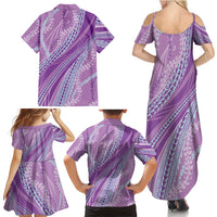 Polynesian Puakeniken Pikake Twisted Lei Family Matching Summer Maxi Dress and Hawaiian Shirt Amethys - Polynesian Pride