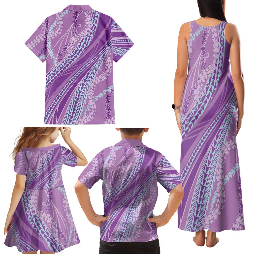 Polynesian Puakeniken Pikake Twisted Lei Family Matching Tank Maxi Dress and Hawaiian Shirt Amethys - Polynesian Pride