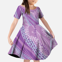 Polynesian Puakeniken Pikake Twisted Lei Kid Short Sleeve Dress Amethys - Polynesian Pride