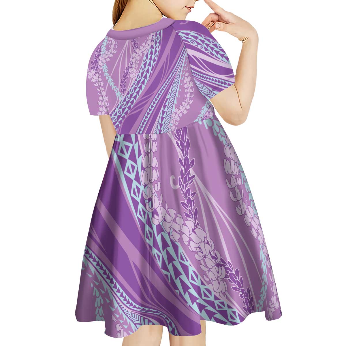 Polynesian Puakeniken Pikake Twisted Lei Kid Short Sleeve Dress Amethys - Polynesian Pride