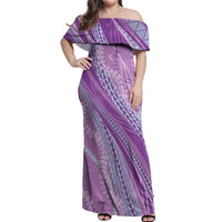 Polynesian Puakeniken Pikake Twisted Lei Off Shoulder Maxi Dress Amethys - Polynesian Pride
