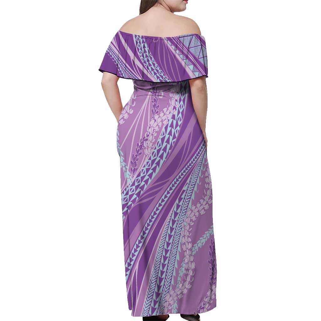 Polynesian Puakeniken Pikake Twisted Lei Off Shoulder Maxi Dress Amethys - Polynesian Pride