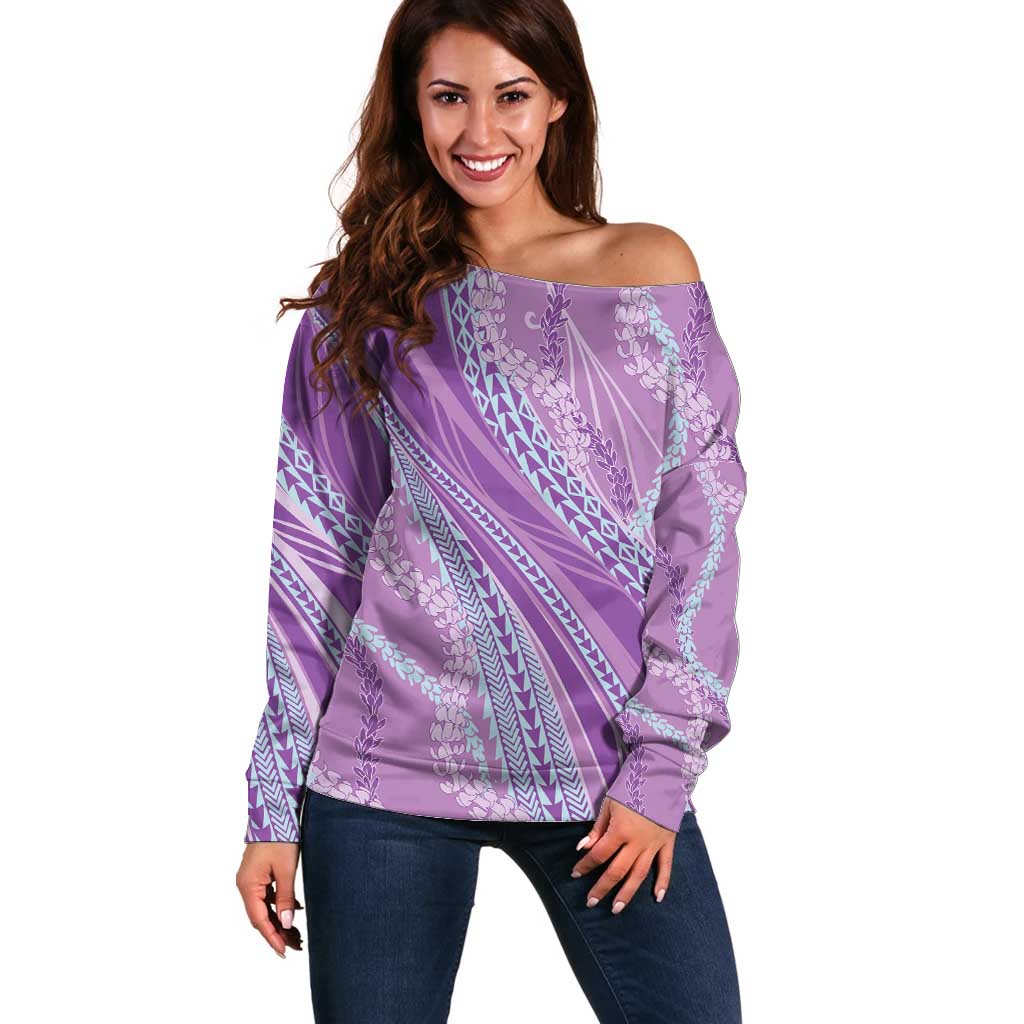 Polynesian Puakeniken Pikake Twisted Lei Off Shoulder Sweater Amethys - Polynesian Pride