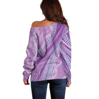 Polynesian Puakeniken Pikake Twisted Lei Off Shoulder Sweater Amethys - Polynesian Pride
