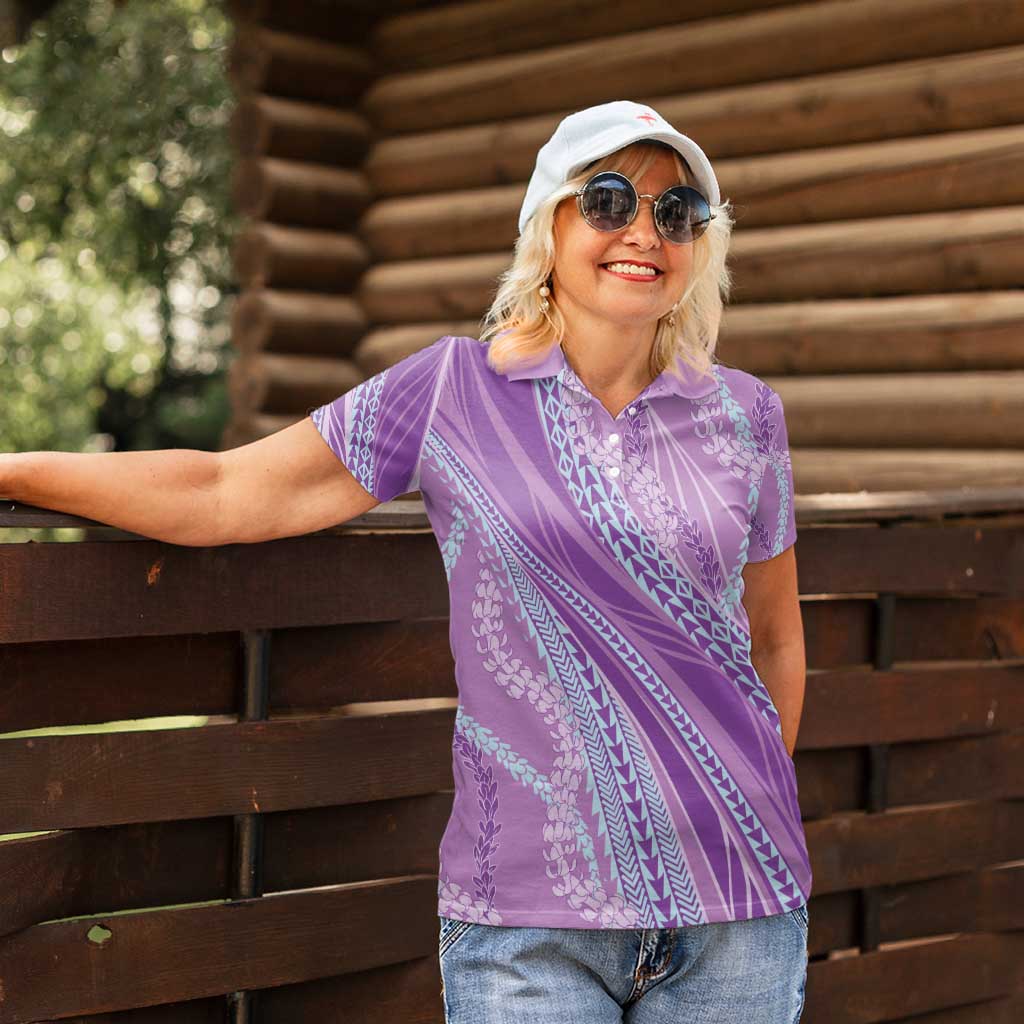 Polynesian Puakeniken Pikake Twisted Lei Women Polo Shirt Amethys - Polynesian Pride
