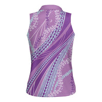 Polynesian Puakeniken Pikake Twisted Lei Women Sleeveless Polo Shirt Amethys - Polynesian Pride