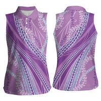 Polynesian Puakeniken Pikake Twisted Lei Women Sleeveless Polo Shirt Amethys - Polynesian Pride