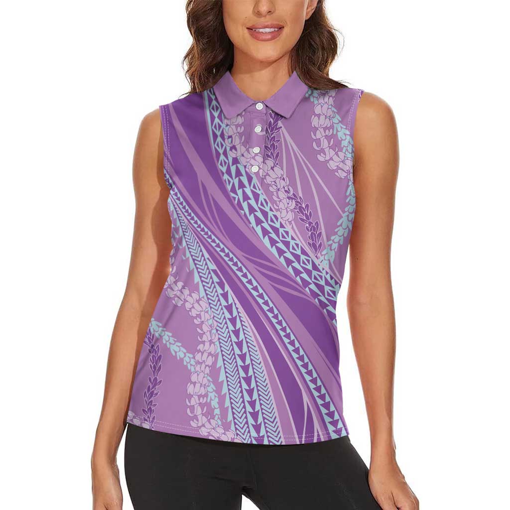 Polynesian Puakeniken Pikake Twisted Lei Women Sleeveless Polo Shirt Amethys - Polynesian Pride