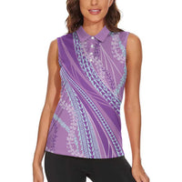 Polynesian Puakeniken Pikake Twisted Lei Women Sleeveless Polo Shirt Amethys - Polynesian Pride