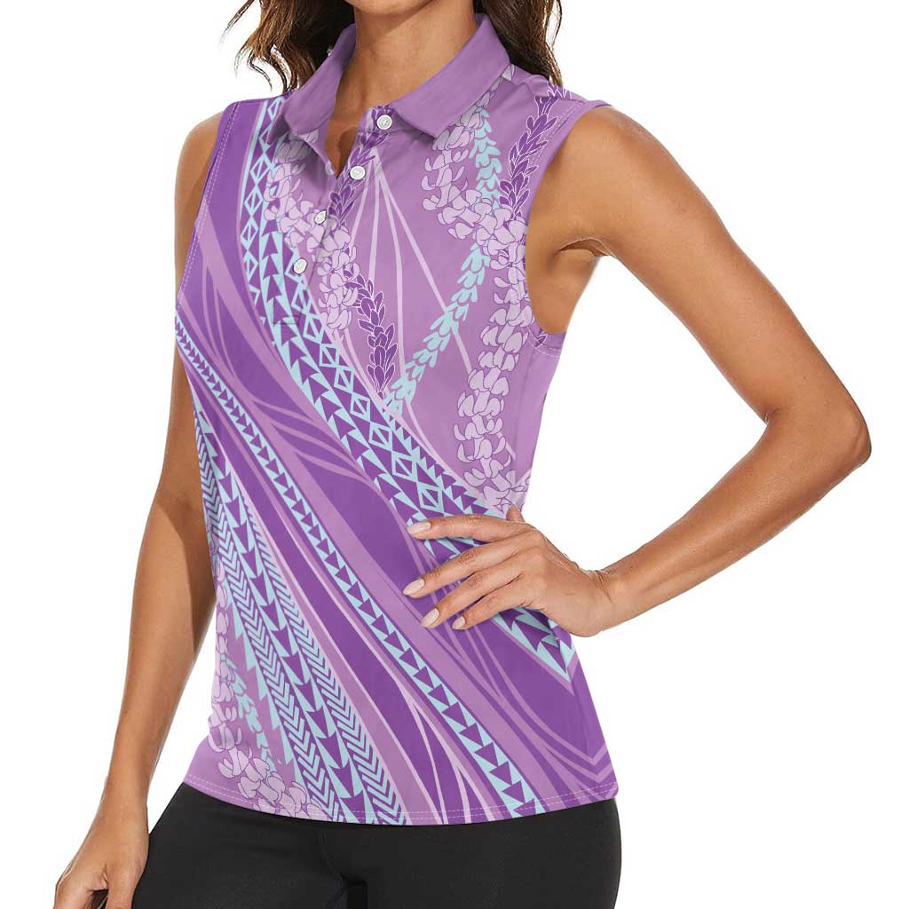 Polynesian Puakeniken Pikake Twisted Lei Women Sleeveless Polo Shirt Amethys - Polynesian Pride