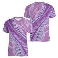 Polynesian Puakeniken Pikake Twisted Lei Women V-Neck T-Shirt Amethys - Polynesian Pride