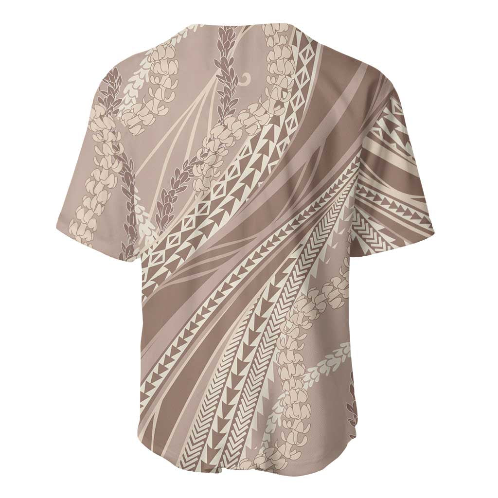 Polynesian Puakeniken Pikake Twisted Lei Baseball Jersey Beige - Polynesian Pride