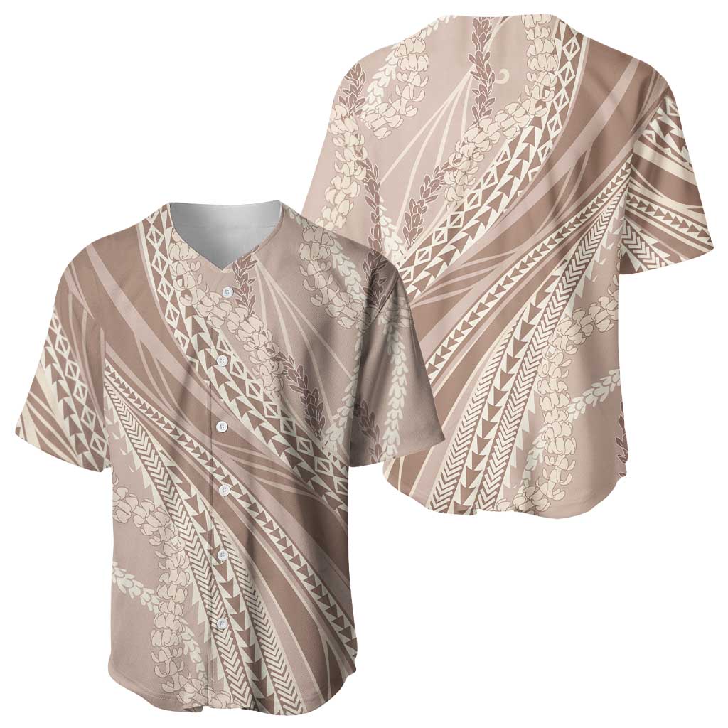 Polynesian Puakeniken Pikake Twisted Lei Baseball Jersey Beige - Polynesian Pride