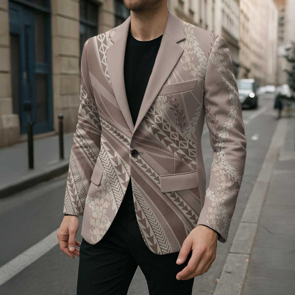 Polynesian Puakeniken Pikake Twisted Lei Blazer Beige - Polynesian Pride