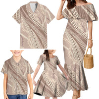 Polynesian Puakeniken Pikake Twisted Lei Family Matching Mermaid Dress and Hawaiian Shirt Beige - Polynesian Pride