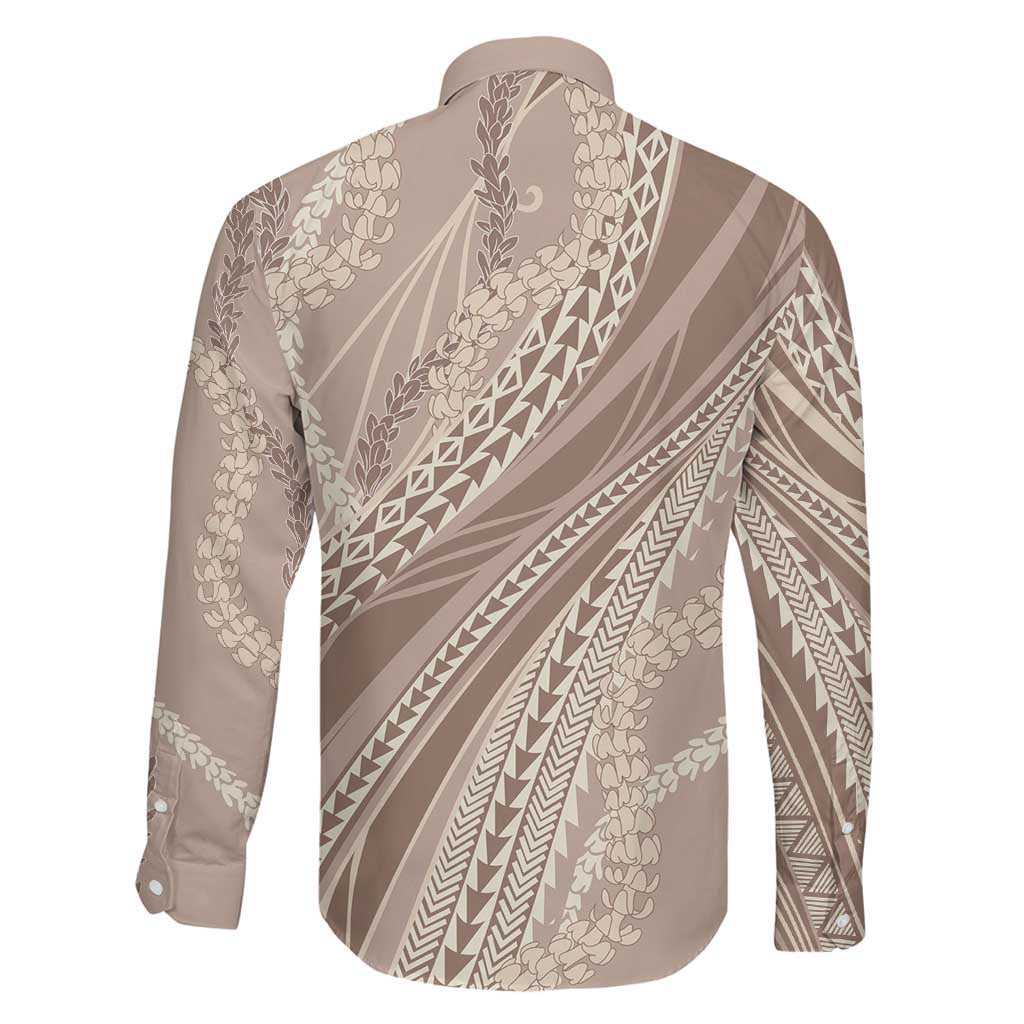 Polynesian Puakeniken Pikake Twisted Lei Family Matching Mermaid Dress and Hawaiian Shirt Beige - Polynesian Pride