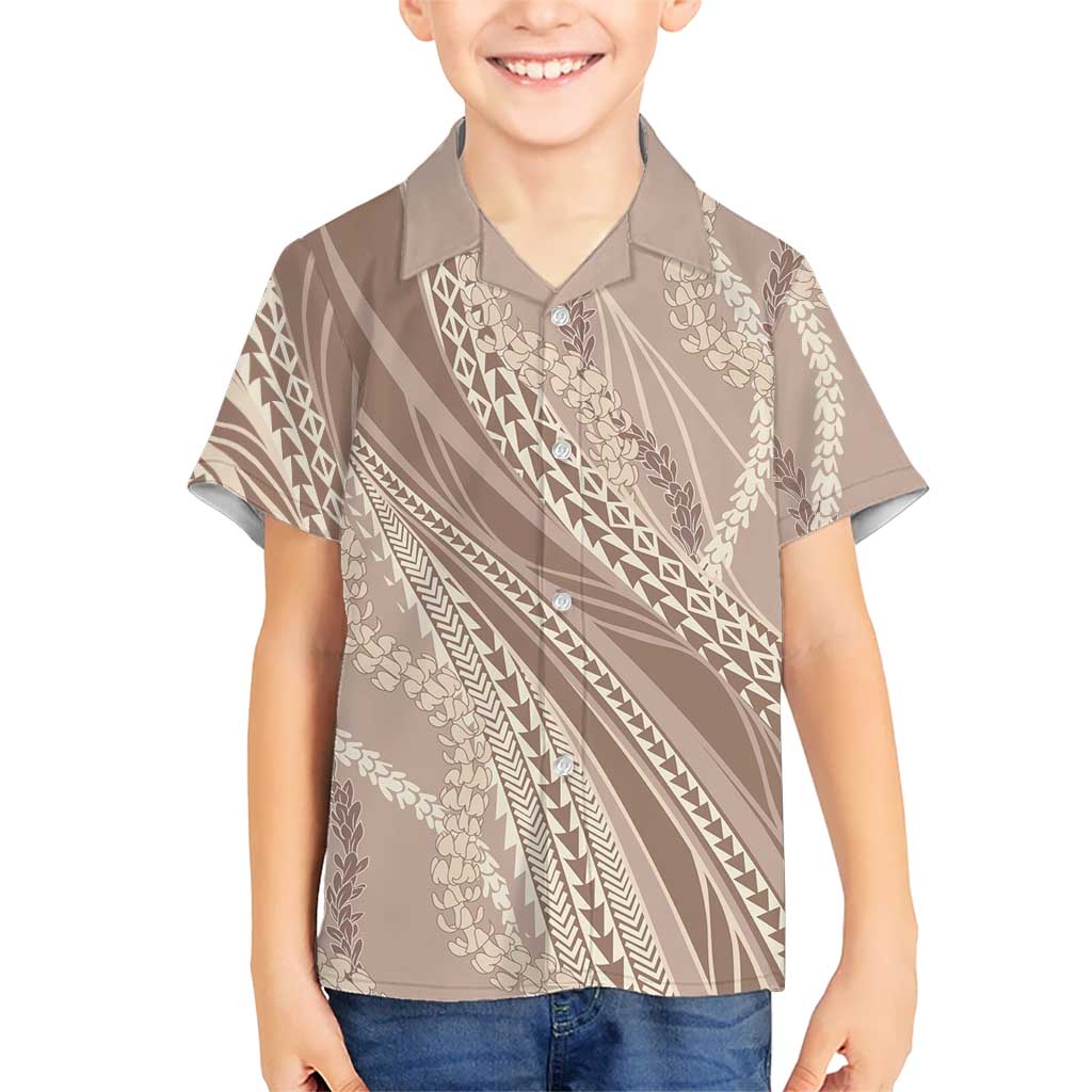 Polynesian Puakeniken Pikake Twisted Lei Family Matching Mermaid Dress and Hawaiian Shirt Beige - Polynesian Pride