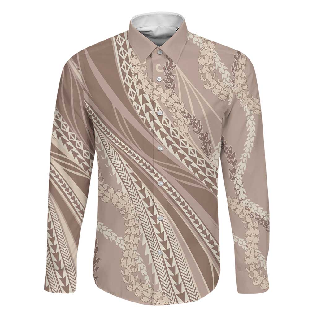 Polynesian Puakeniken Pikake Twisted Lei Family Matching Off Shoulder Maxi Dress and Hawaiian Shirt Beige - Polynesian Pride