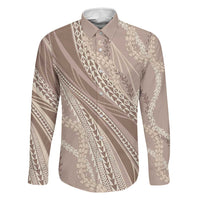 Polynesian Puakeniken Pikake Twisted Lei Family Matching Off Shoulder Maxi Dress and Hawaiian Shirt Beige - Polynesian Pride