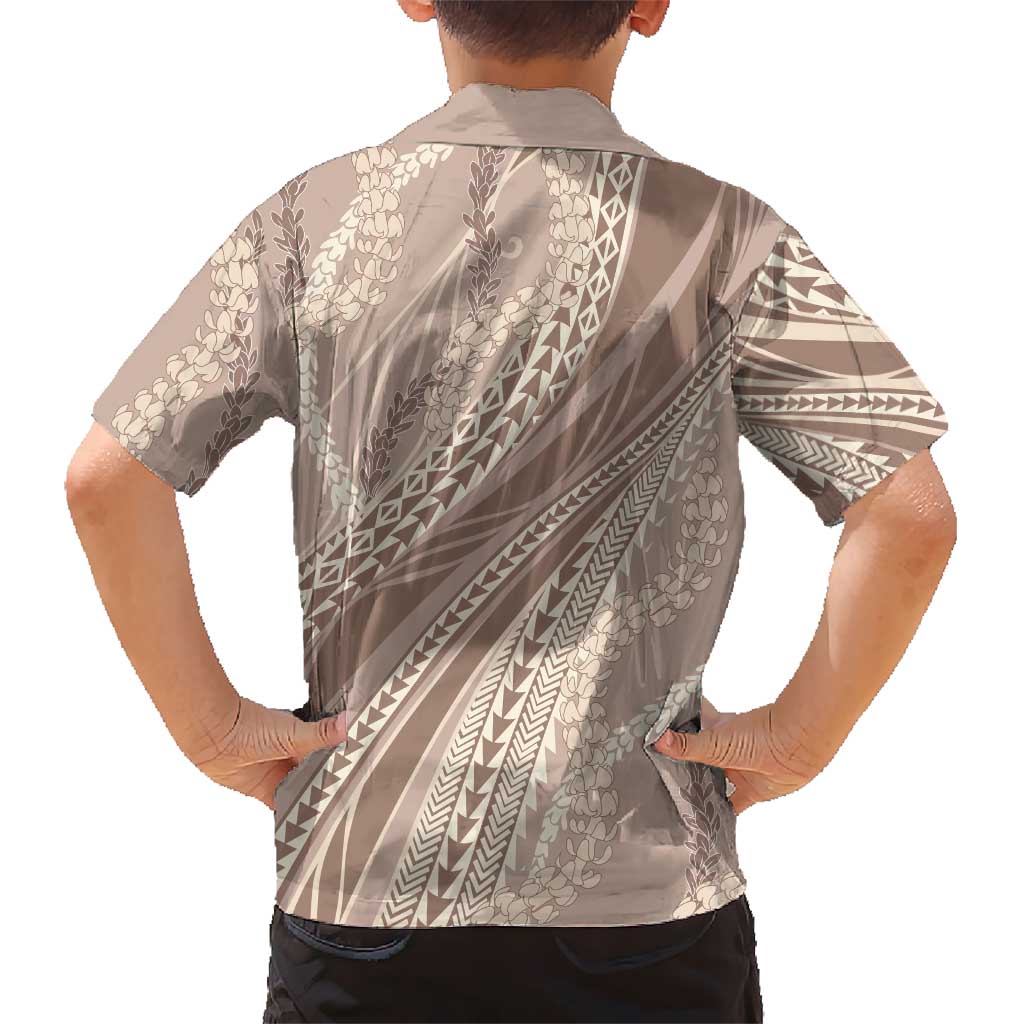 Polynesian Puakeniken Pikake Twisted Lei Family Matching Puletasi and Hawaiian Shirt Beige - Polynesian Pride