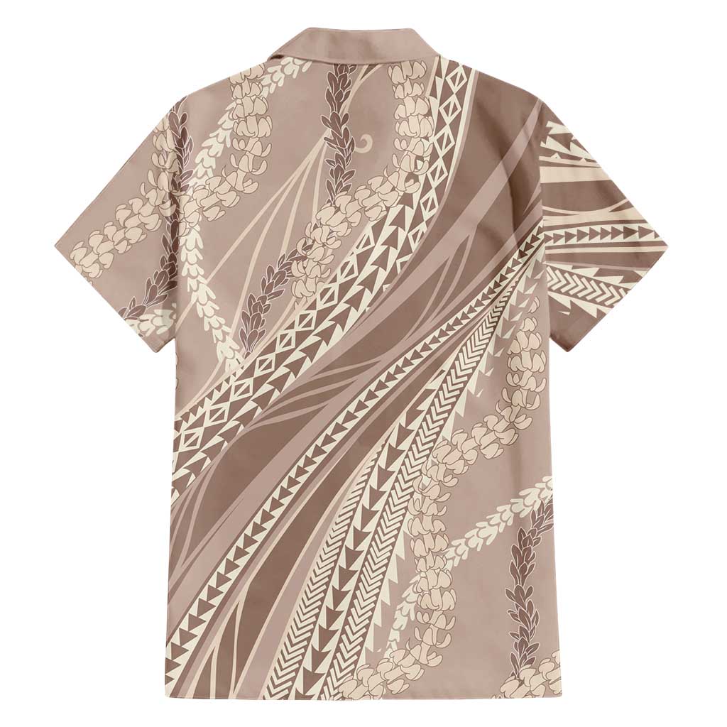 Polynesian Puakeniken Pikake Twisted Lei Family Matching Puletasi and Hawaiian Shirt Beige - Polynesian Pride