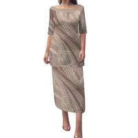 Polynesian Puakeniken Pikake Twisted Lei Family Matching Puletasi and Hawaiian Shirt Beige - Polynesian Pride