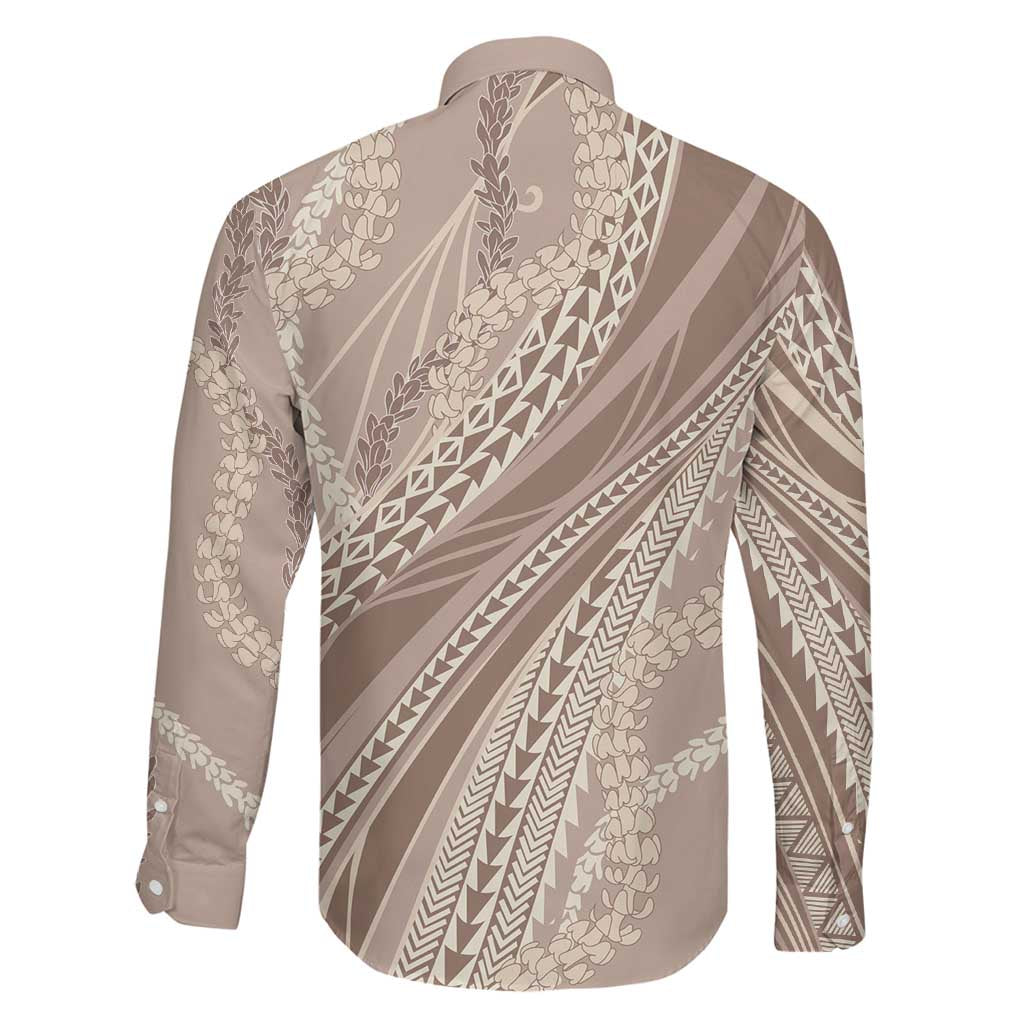 Polynesian Puakeniken Pikake Twisted Lei Family Matching Short Sleeve Bodycon Dress and Hawaiian Shirt Beige - Polynesian Pride