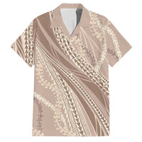 Polynesian Puakeniken Pikake Twisted Lei Family Matching Tank Maxi Dress and Hawaiian Shirt Beige - Polynesian Pride