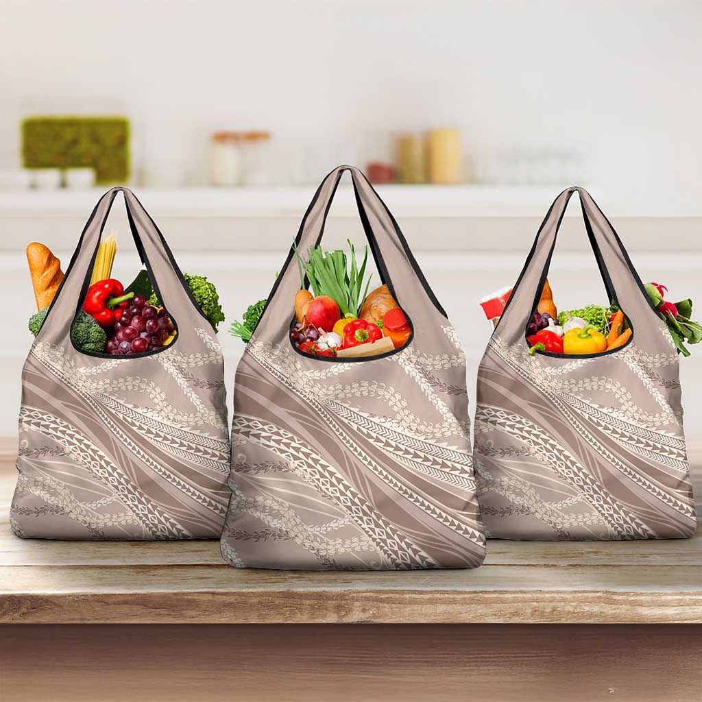 Polynesian Puakeniken Pikake Twisted Lei Grocery Bag Beige - Polynesian Pride