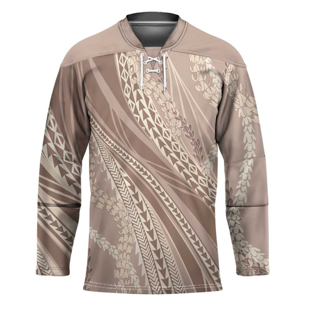 Polynesian Puakeniken Pikake Twisted Lei Hockey Jersey Beige - Polynesian Pride