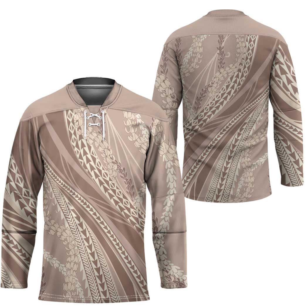 Polynesian Puakeniken Pikake Twisted Lei Hockey Jersey Beige - Polynesian Pride