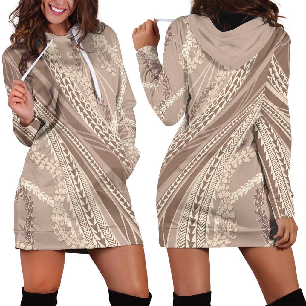 Polynesian Puakeniken Pikake Twisted Lei Hoodie Dress Beige - Polynesian Pride