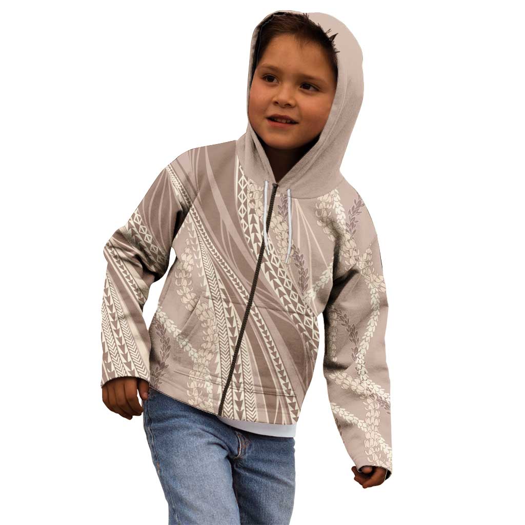 Polynesian Puakeniken Pikake Twisted Lei Kid Hoodie Beige - Polynesian Pride
