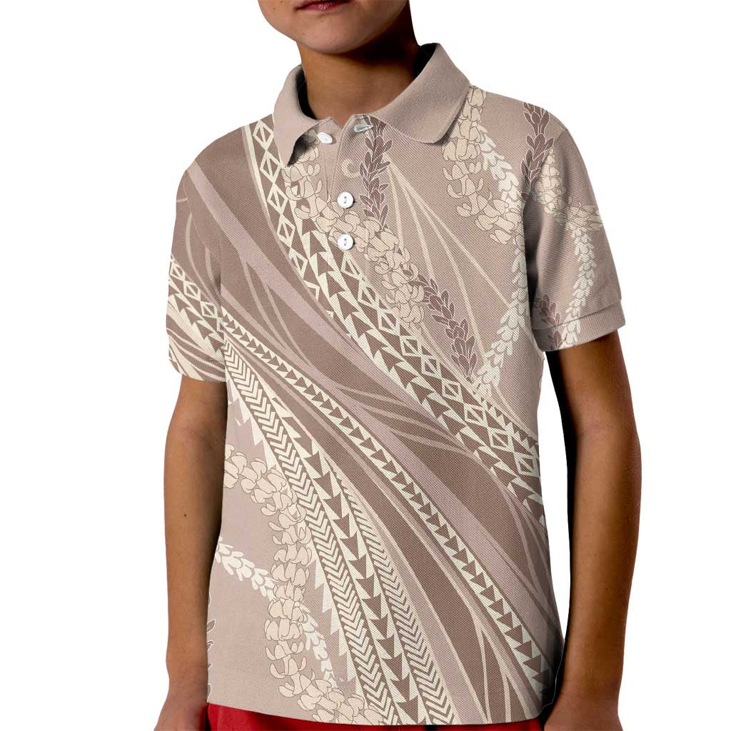 Polynesian Puakeniken Pikake Twisted Lei Kid Polo Shirt Beige - Polynesian Pride