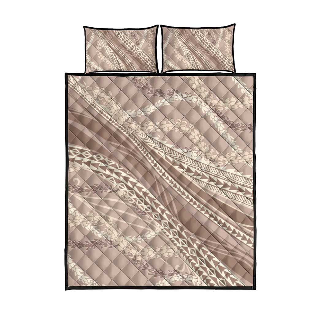 Polynesian Puakeniken Pikake Twisted Lei Quilt Bed Set Beige - Polynesian Pride