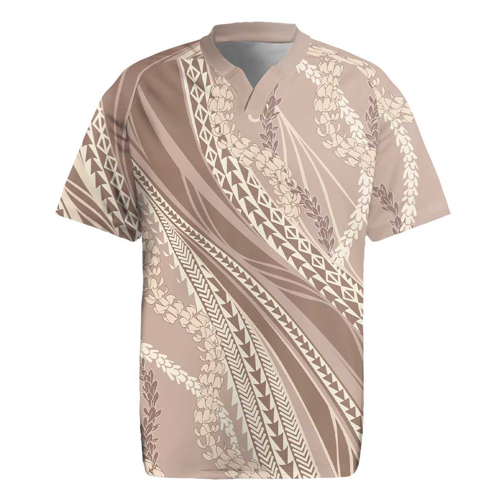 Polynesian Puakeniken Pikake Twisted Lei Rugby Jersey Beige - Polynesian Pride