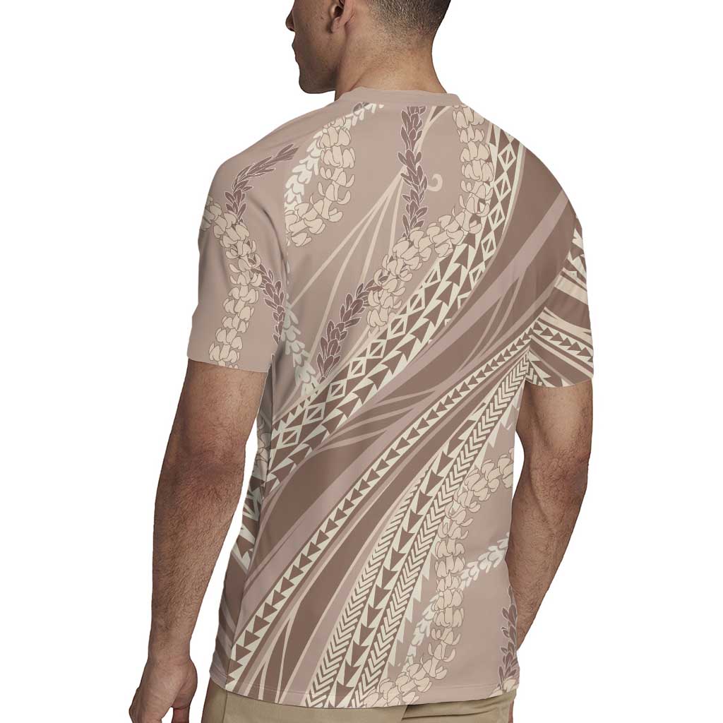 Polynesian Puakeniken Pikake Twisted Lei Rugby Jersey Beige - Polynesian Pride